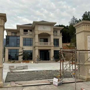 蚌埠 黄金麻花岗岩别墅雕花外墙干挂配上门口雕花罗马柱