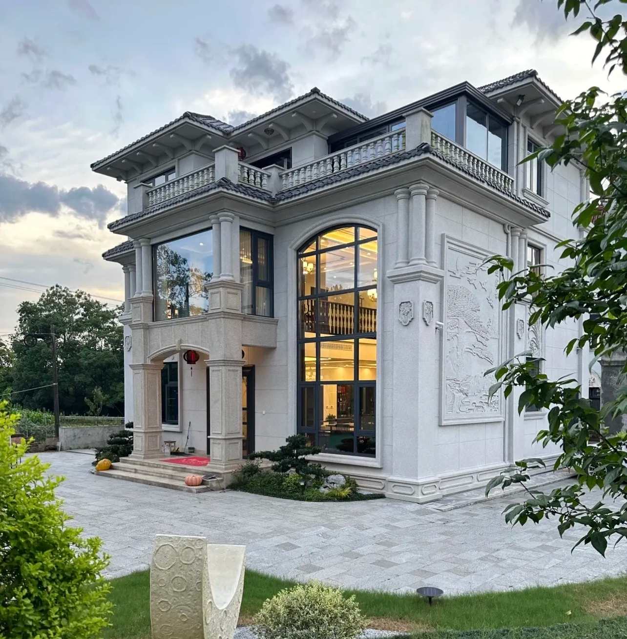 蚌埠 白麻花岗岩私人别墅干挂石材豪华定制