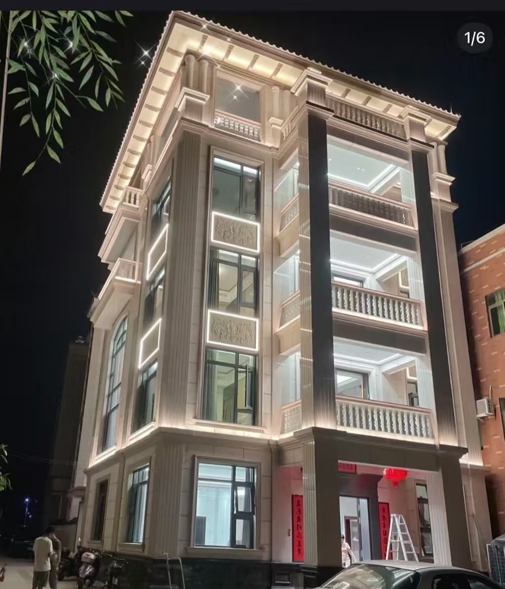 蚌埠 芝麻白花岗岩别墅外墙夜间效果